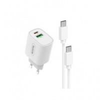 ACCETEL Cargador Tipo C+ USB con Cable Tipo C AC827 3AMP 20W Blanco