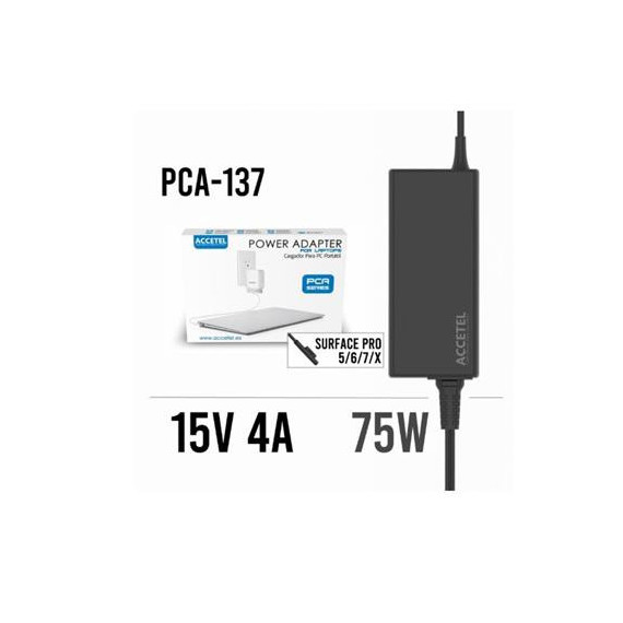 ACCETEL Cargador Compatible Portatil Microsoft Surface Pro 5/6/7/X 15V 4AMPS 5 Pin PCA-137