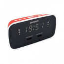 AIWA Radio Reloj con Alarma, 2XUSB CRU-19RD Rojo