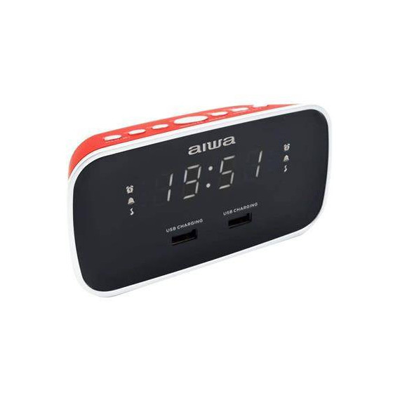 AIWA Radio Reloj con Alarma, 2XUSB CRU-19RD Rojo