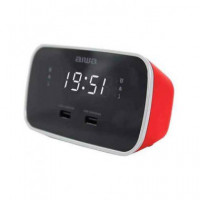 AIWA Radio Reloj con Alarma, 2XUSB CRU-19RD Rojo