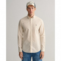 Reg Cotton Linen Stripe Shirt Dry Sand  GANT
