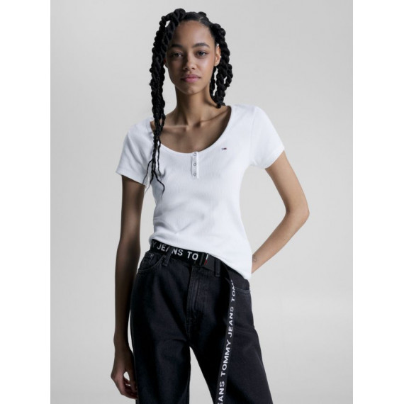 TOMMY Tjw Button Marketplace - Bby C-neck Atlantic Guanxe Rib JEANS White