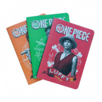 Pack 3 Cuadernos A5 Monkey D. Luffy , Roronoa Zoro y Nami  One Piece  GRUPO ERIK