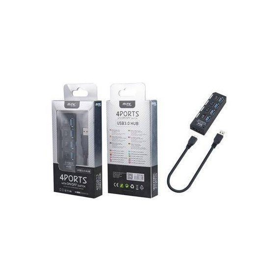 MTK Hub 4 Puertos USB 3.0 con Interruptor Negro AT834