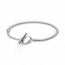 PANDORA San Valentín Pulsera Moments Corazón Grabable en Plata de Ley Cadena de Serpiente con Cierre en T y 599285C00