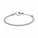 PANDORA San Valentín Pulsera Moments Corazón Grabable en Plata de Ley Cadena de Serpiente con Cierre en T y 599285C00