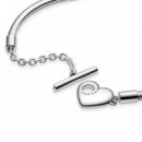 PANDORA San Valentín Pulsera Moments Corazón Grabable en Plata de Ley Cadena de Serpiente con Cierre en T y 599285C00