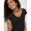 Camisetas Mujer Camiseta Filli Básica de Mujer VERO MODA Cuello Pico Negro