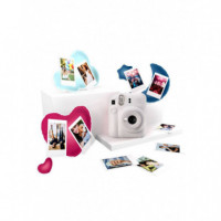 FUJIFILM Camara Mini Instax 12 Kit Color Blanco  + Papel 10 Fotos + 3 Portara Retratos