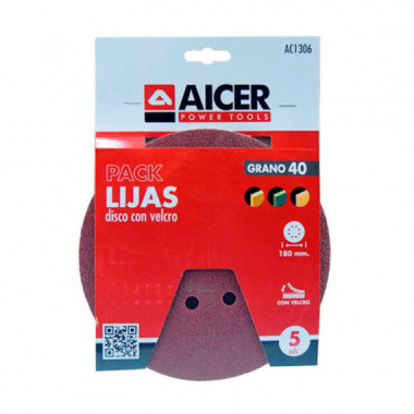 Pack 5 Lijas 180MM GR40 Velcro AICER