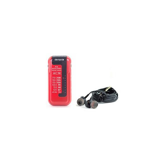 AIWA Mini Radio de Bolsillo Am/fm Stereo R-22RDL Roja con Clip y Auriculares