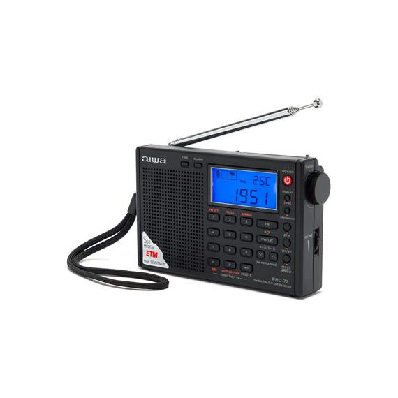 AIWA Radio Digital Multibanda Sm/mw/lw RMD-77 Negra a Pilas y Corriente con Funda