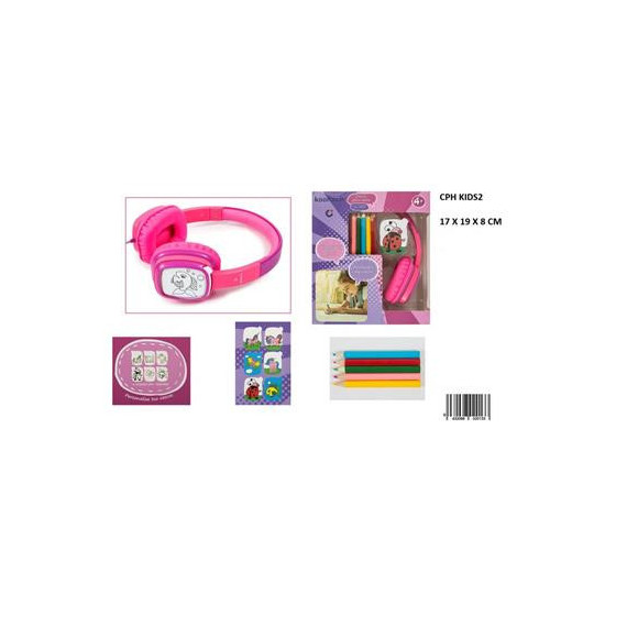 KOOLTECH Auricular de Casco Infantil Cable Jack 3.5MM con Lapices de Colores  Cph Kids 2 Rosa