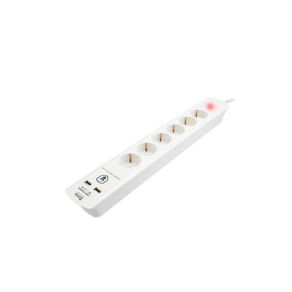 TM ELECTRON Regleta 6 Enchufes con 2XUSB Blanco y Interruptor TMUAD306 Blanco