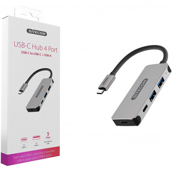 Hub SITECOM Usb-c Macho a 4 Puertos 2X USB 3.1 + 2X Usb-c 3.1