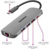 Docking SITECOM Usb-c a HDMI + Usb-c + 2 Puertos USB 3.0 + Lan
