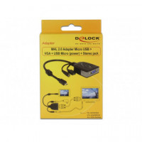 Conversor Mhl 2.0 Micro USB Macho a VGA Hembra + USB Micro Hembra + Conector Estéreo Hembra  DELOCK