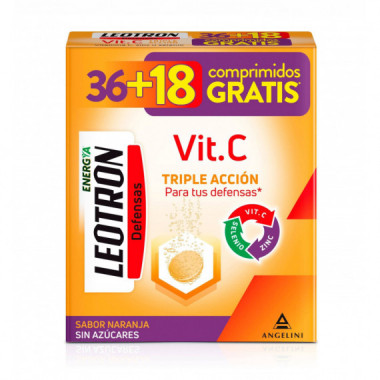 LEOTRON Defensas Vitamina C 36 + 18 Comprimidos Efervescentes Sabor Naranja