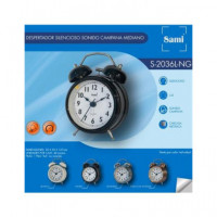 SAMI Reloj Despertador Analogico con Campana Cromado S-2036L