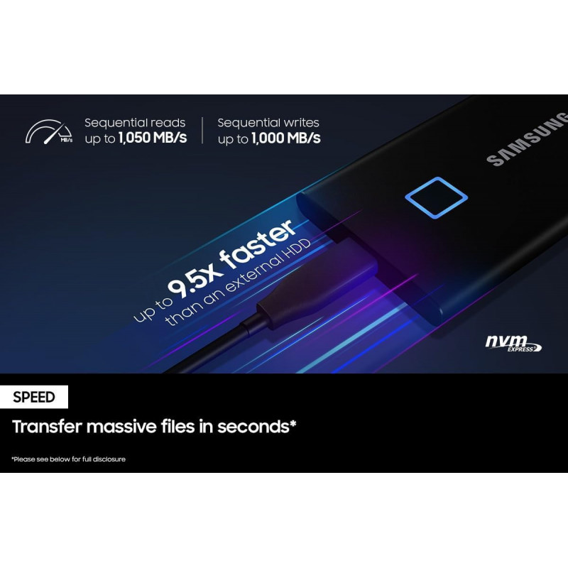 Samsung Portable SSD T7 1TB PCIe NVMe USB 3.2 Azul - Disco Duro Externo