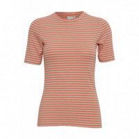 Camisetas Mujer Camiseta ICHI Mira Hot Coral Stripes