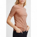 Camisetas Mujer Camiseta ICHI Mira Hot Coral Stripes