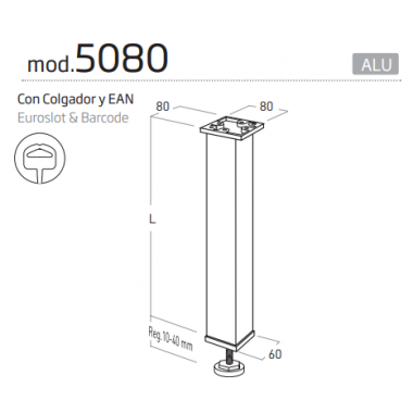 Pata De Mesa De 710 X 60 Mm - Aluminio - Modelo 50807alm