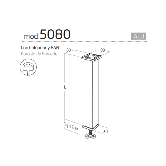 Pata De Mesa De 710 X 60 Mm - Aluminio - Modelo 50807alm