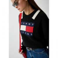 Tjw Flag Collar Sweater Black  TOMMY JEANS