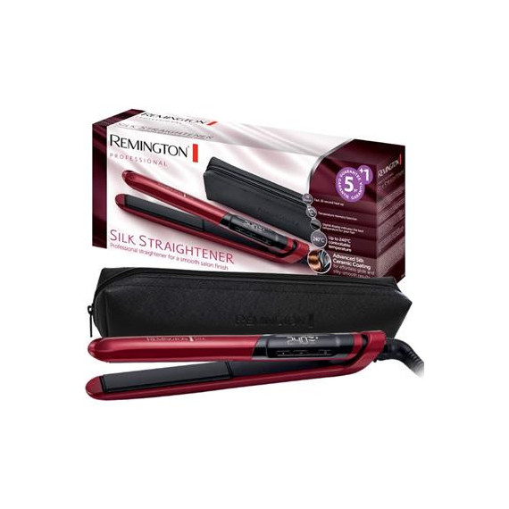 Plancha de pelo - REMINGTON Silk S9600, Cerámica, 240 V, 230 °C, Rojo