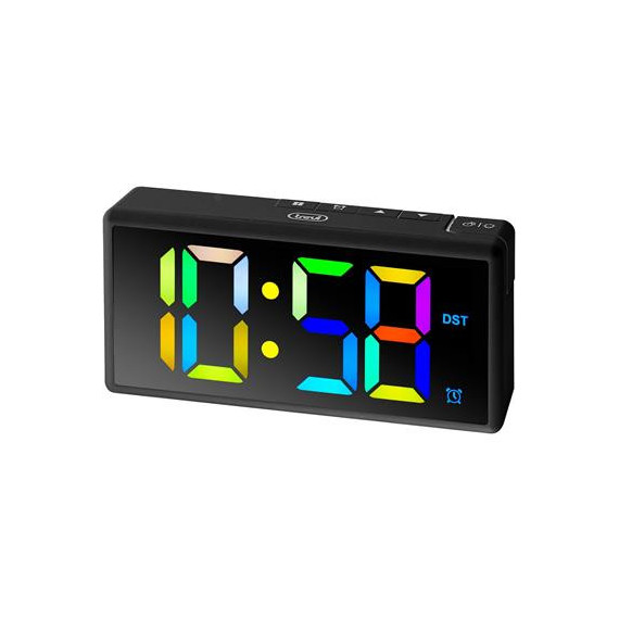 TREVI Reloj Despertador Multicolor Jumbo ES886 con USB Negro