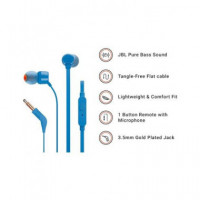 JBL T160 Mini Auriculares Estereo con Microfono Azul