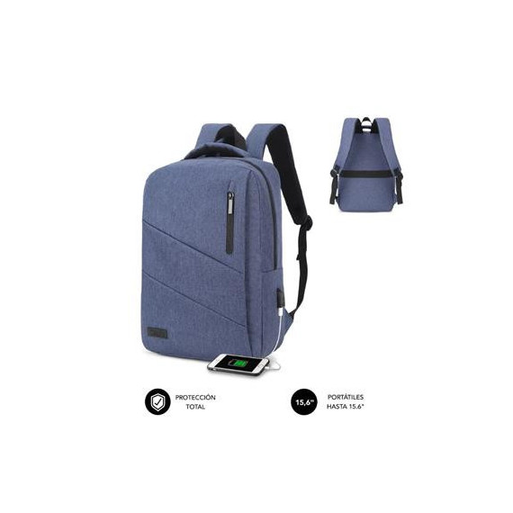 SUBBLIM Mochila para Portatil 15.6" City Backpack Azul con Conector USB para Cargar