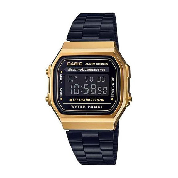 CASIO Coleccion A168WEG-1BE Reloj Digital Acero Inoxidable Negro/dorado, Fecha, Alarma