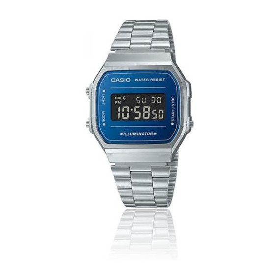 CASIO Coleccion A168WEM-2BEF Reloj Digital Acero Inoxidable Plata/azul, Fecha, Alarma