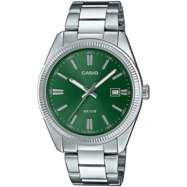 CASIO MTP-1302PD-3AVEF Reloj Analogico Correa Metalica Plateada,esfera Verde, Resistente Al Agua
