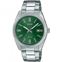 CASIO MTP-1302PD-3AVEF Reloj Analogico Correa Metalica Plateada,esfera Verde, Resistente Al Agua