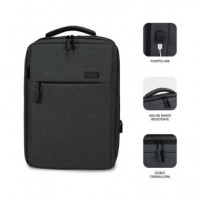 SUBBLIM Mochila para Portatil 15.6" Traveller Backpack Negra con Conector USB para Cargar SUB-BP-3EA
