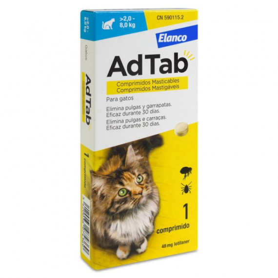 Adtab 48 Mg 1 Comprimido Masticable para Gatos (2,0–8,0 Kg)  ELANCO