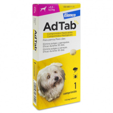 Adtab 112 Mg 1 Comprimido Masticable para Perros (2,5-5,5 Kg)  ELANCO