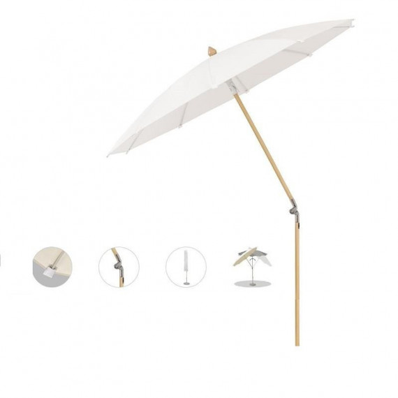 Parasol Alexo 220 Cm. ø Color Vainilla Estructura Madera de Fresno Lacado Glatz®  GLATZ