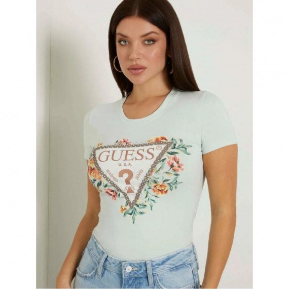 Ss Cn Triangle Flowers Tee Misty Teal  GUESS