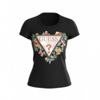 Ss Cn Triangle Flowers Tee Jet Black A99  GUESS