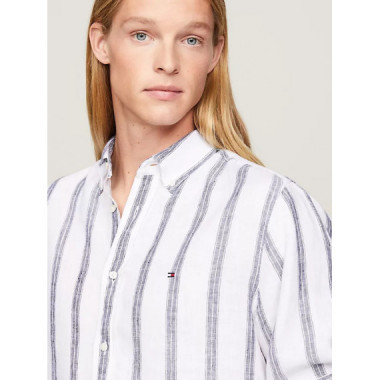 Linen Triple Stripe Shirt Optic White /  TOMMY HILFIGER