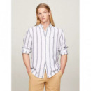Linen Triple Stripe Shirt Optic White /  TOMMY HILFIGER