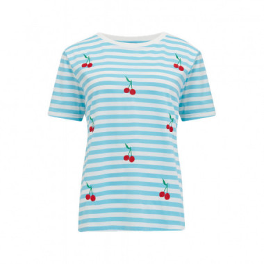 Sugarhill Brighton camisetas mujer Camiseta Sugarhill Maggie Blue White Cherry Embroidery