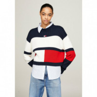 Tjw Colorblock Badge Sweater Ancient Whi  TOMMY JEANS