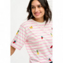SUGARHILL BRIGHTON Camisetas Mujer Camiseta Sugarhill Kinsley Relaxed Off-white Pink Fruit Embroidery