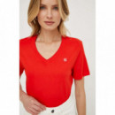 Ck Embro Badge V-neck Tee Fiery Red  CALVIN KLEIN